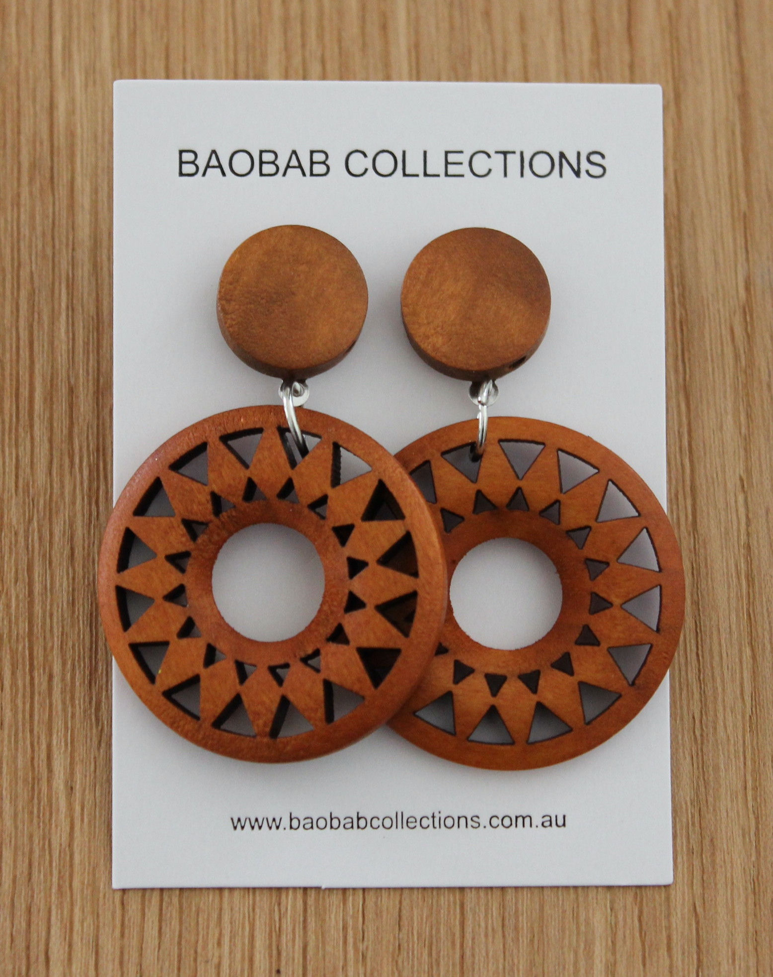 Wagon Wheel Earring: Walnut Drop, Walnut Wooden Cut Out