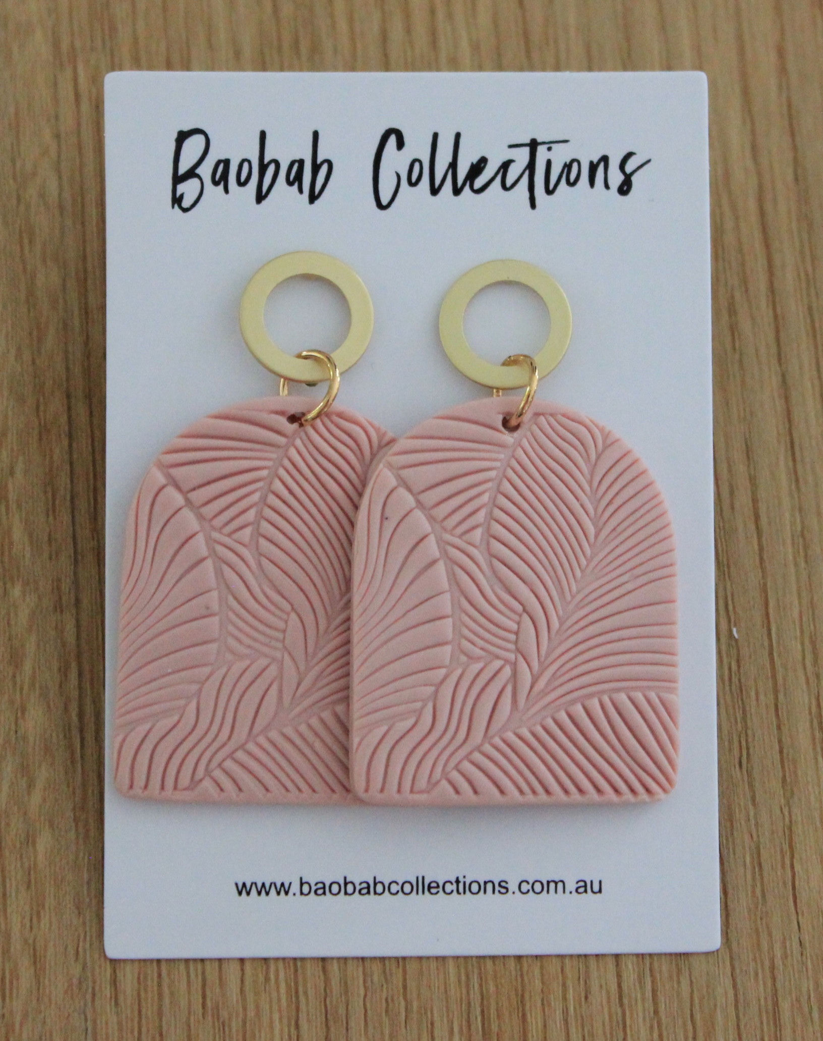 Fern Earring: Gold Drop, Pink Bell w/ Fern Stamp