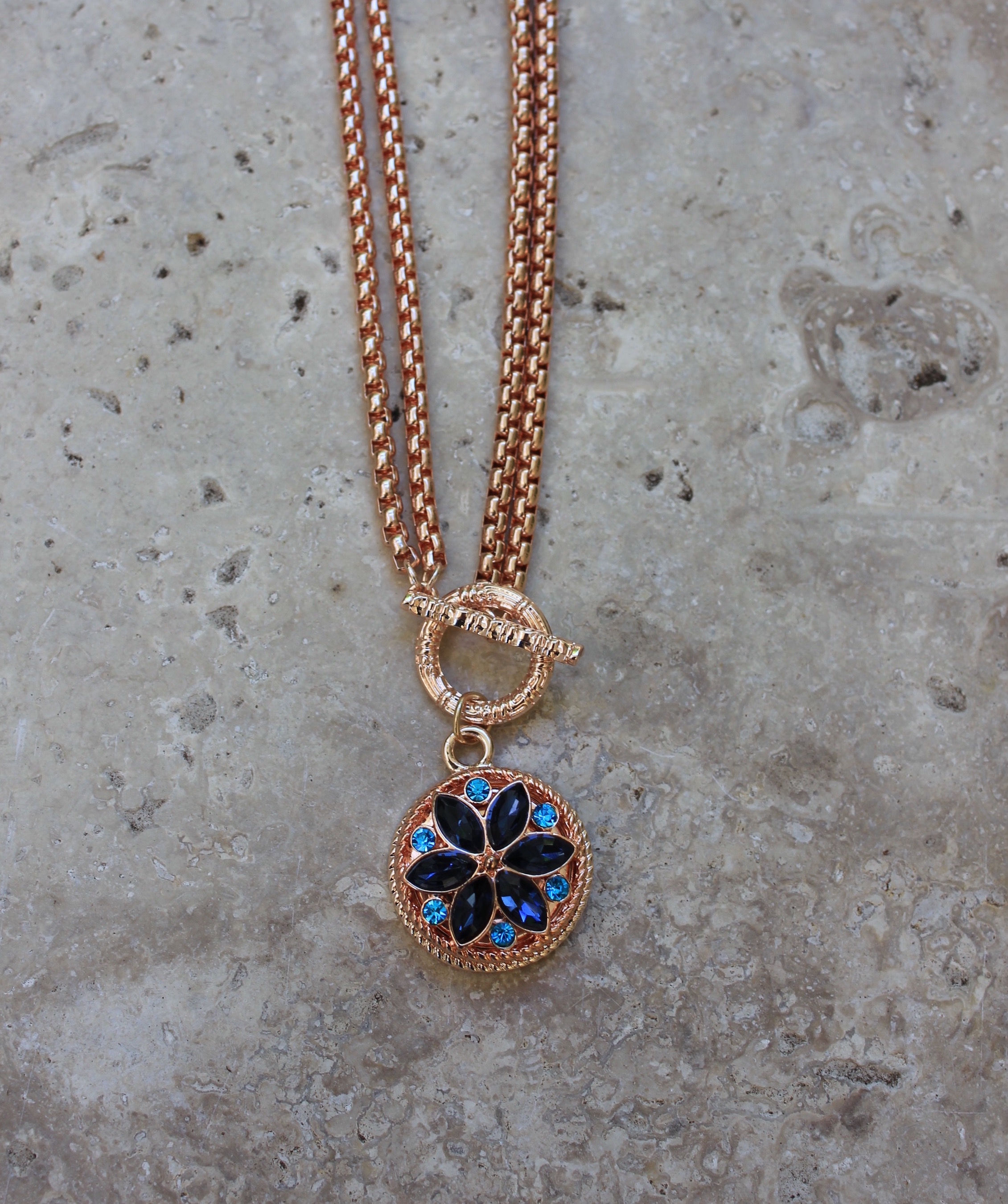 Petite Fob 1 Stone Necklace: Rose Gold