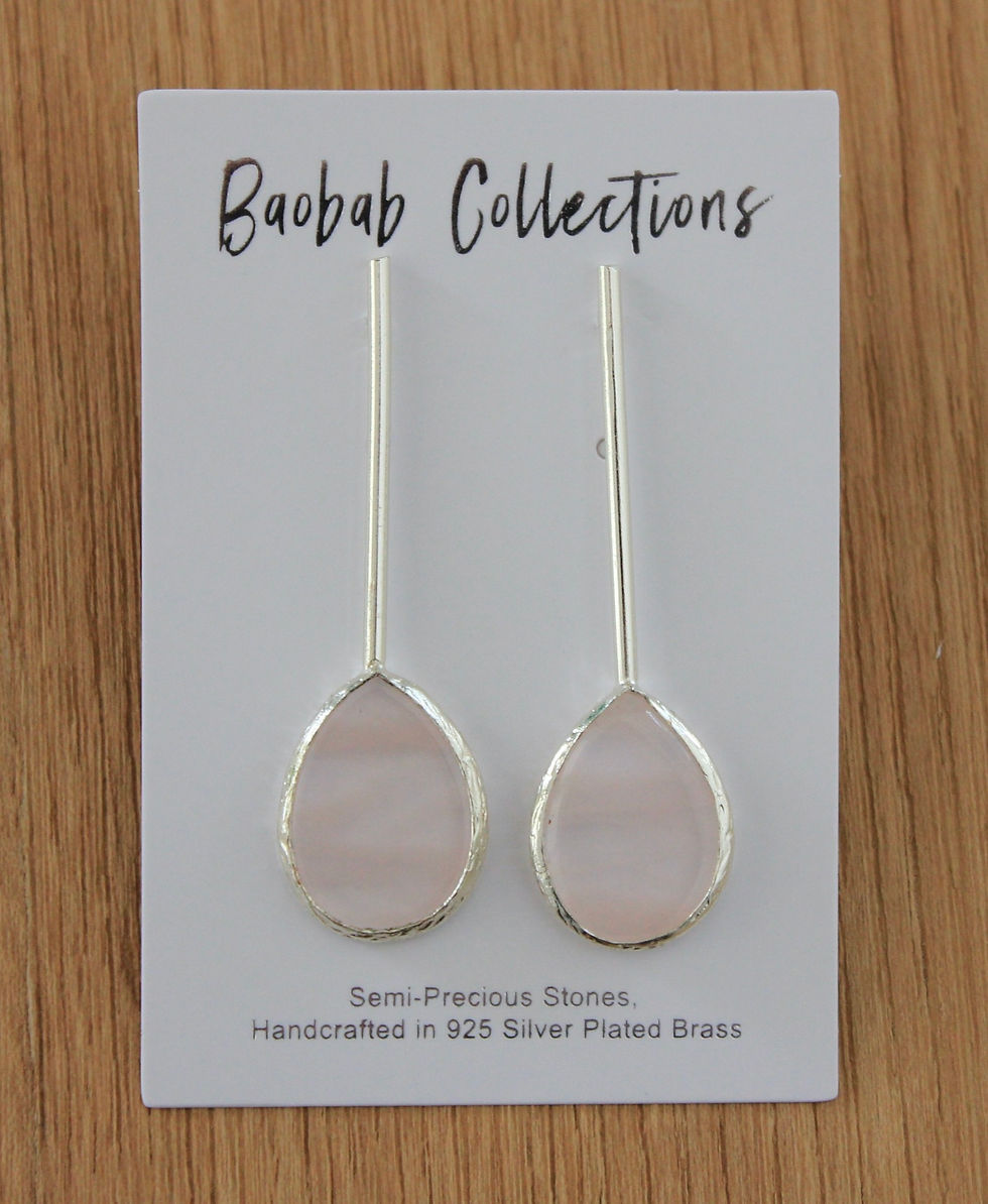 Silver Mini Jasper Teardrop Earring: Rose Quartz