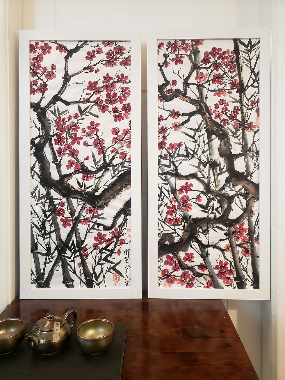 Thumbnail: Plum Flowers and Bamboo  (Framed) - Brush Ink Paintings