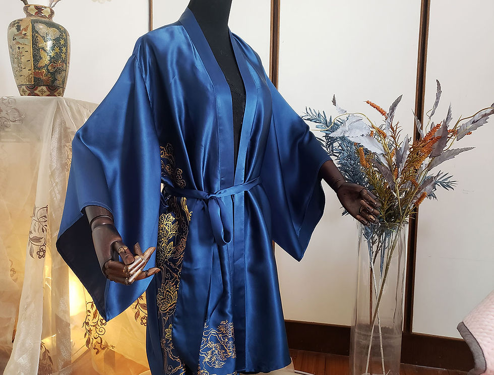 Thumbnail: Silk Robe - Sapphire with Gold Waterfall in the Mountains