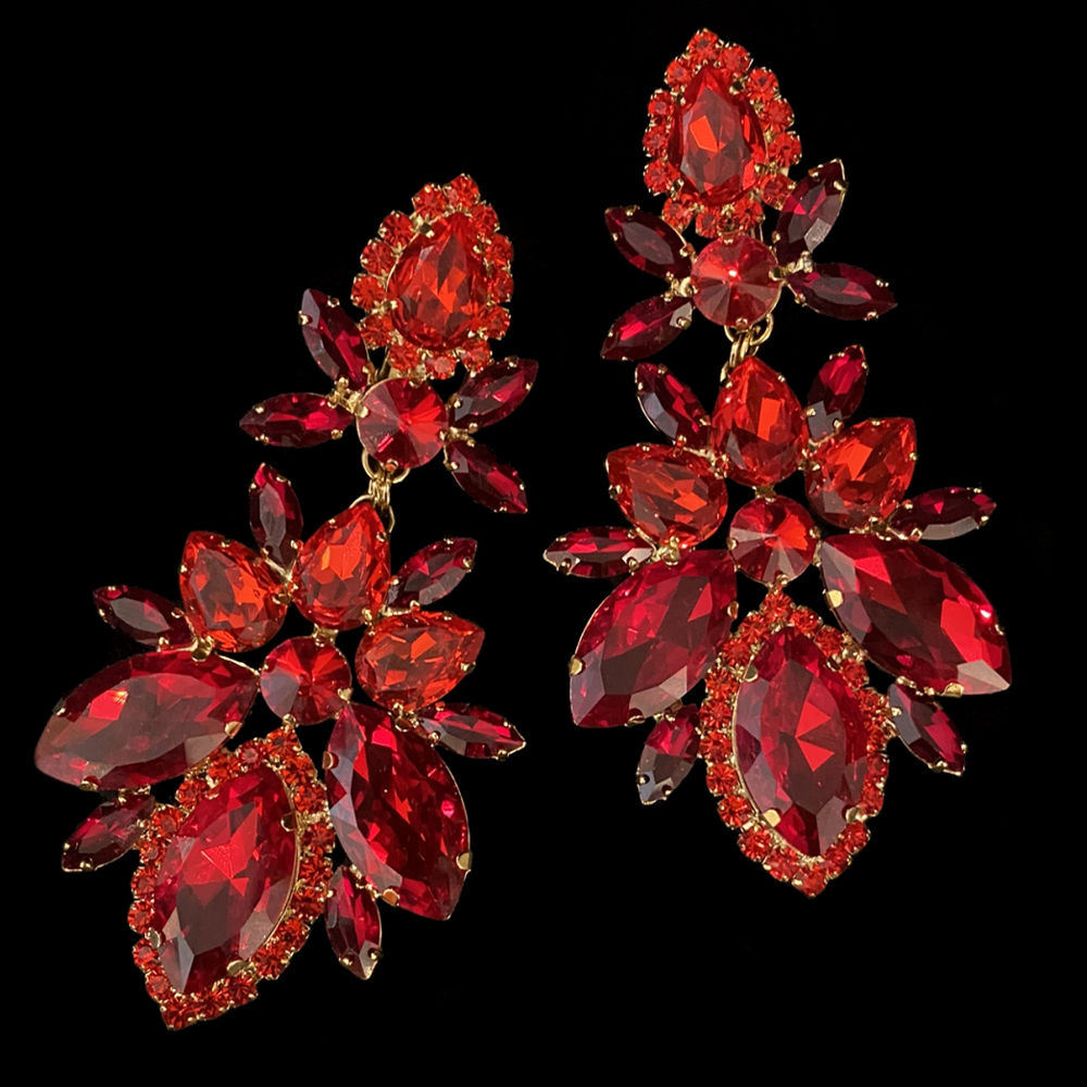 Red Rhinestone Water Drops Earrings 