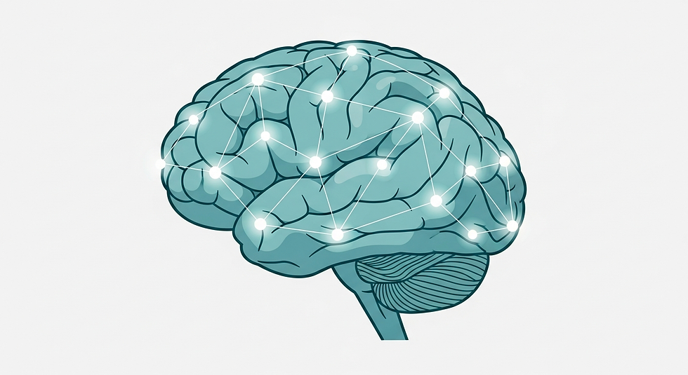 a brain with interconnected glowing nodes representing long-term memory