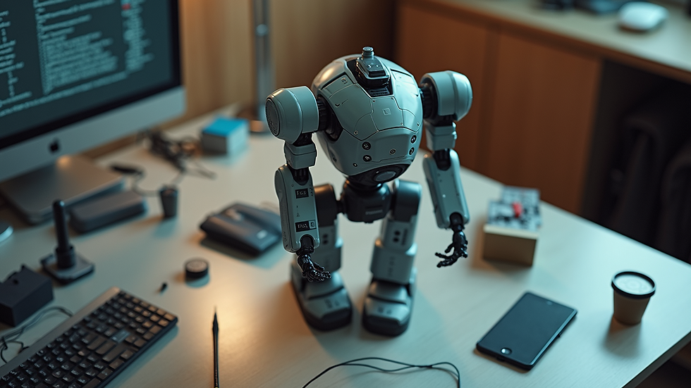 High angle view of a partially assembled robot on a table