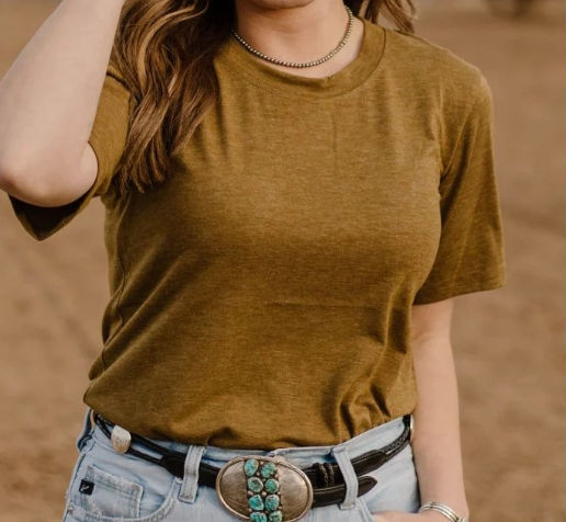 Hunter Green Heathered Crew Neck Top by Sterling Kreek with soft heatered fabric and comfortable fit.