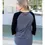 Thumbnail: Grey and black striped raglan-style long sleeve shirt