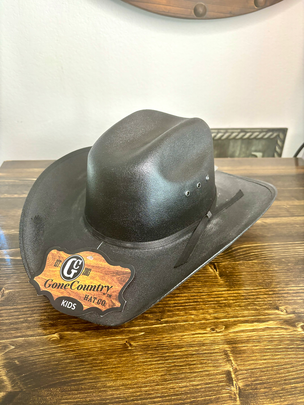 Gone Country Kids George Jr. Black Canvas Cowboy Hat with cattleman crown and elastic sweatband for children.
