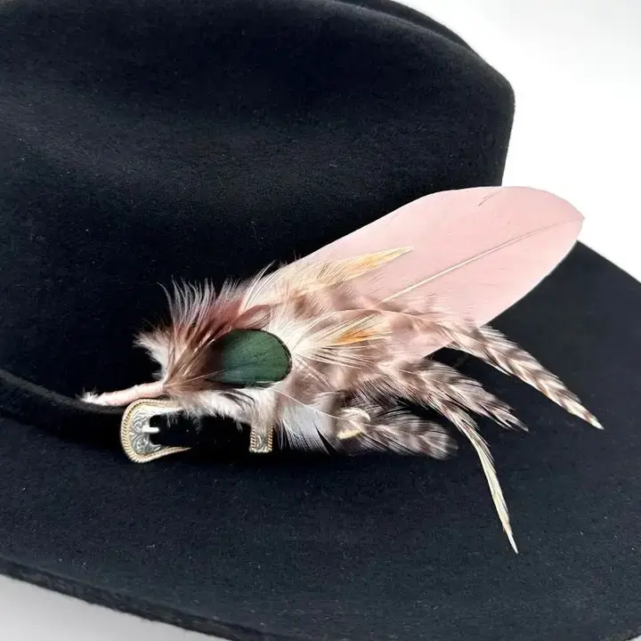 Thumbnail: Natural goose and rooster feather cowboy hat accent designed to tuck into hat bands for western styling