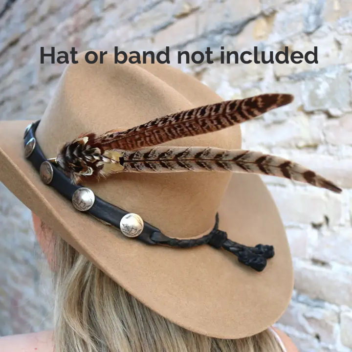 Natural feather cowboy hat pin accessory with western style design for hat customization