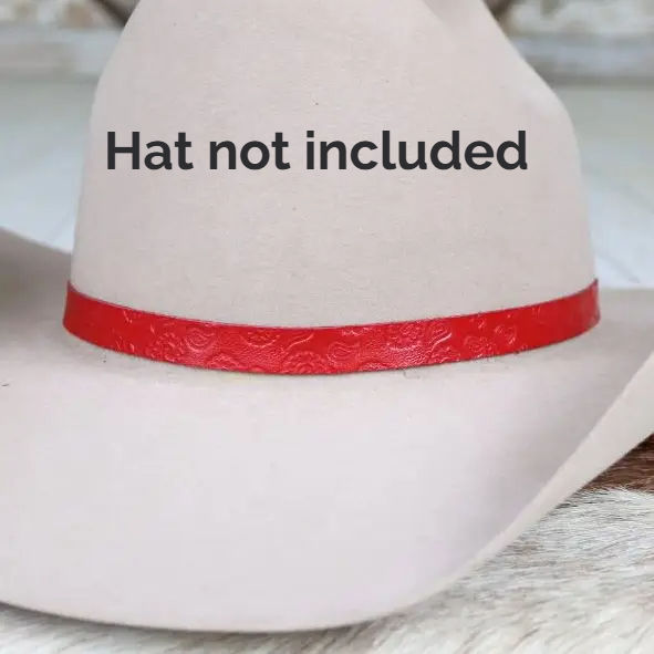 Thumbnail: red paisley leather hat band embossed western cowboy hat band with tie closure