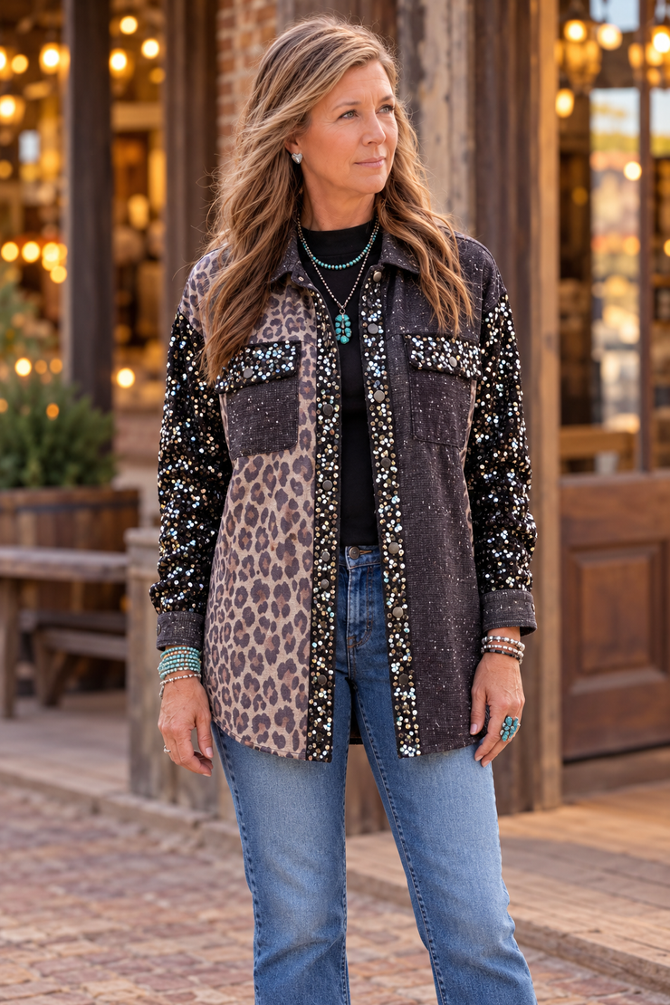 Wild Nights Sequin Leopard Shacket