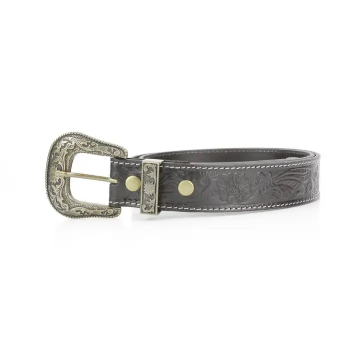 Thumbnail: embossed western leather belt with vintage engraved buckle cowgirl style