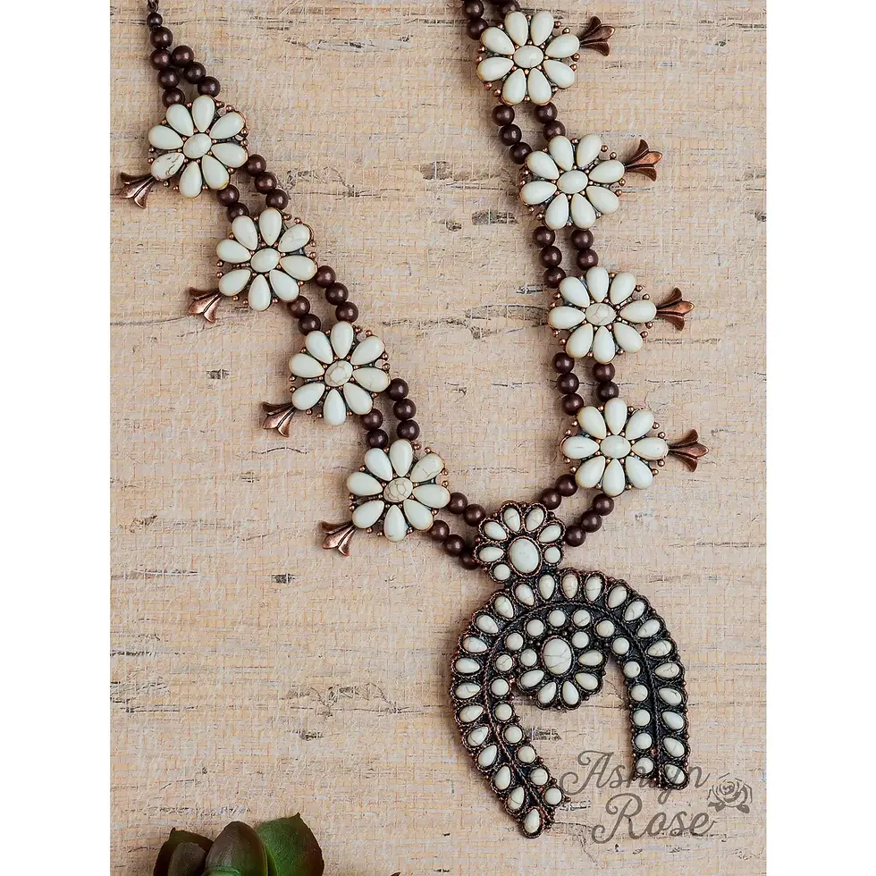 Desert Bloom white squash blossom necklace with copper finish