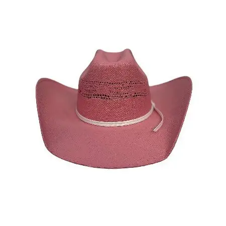 Youth pink Bangora straw cowboy hat with white band and stretch fit by Twister