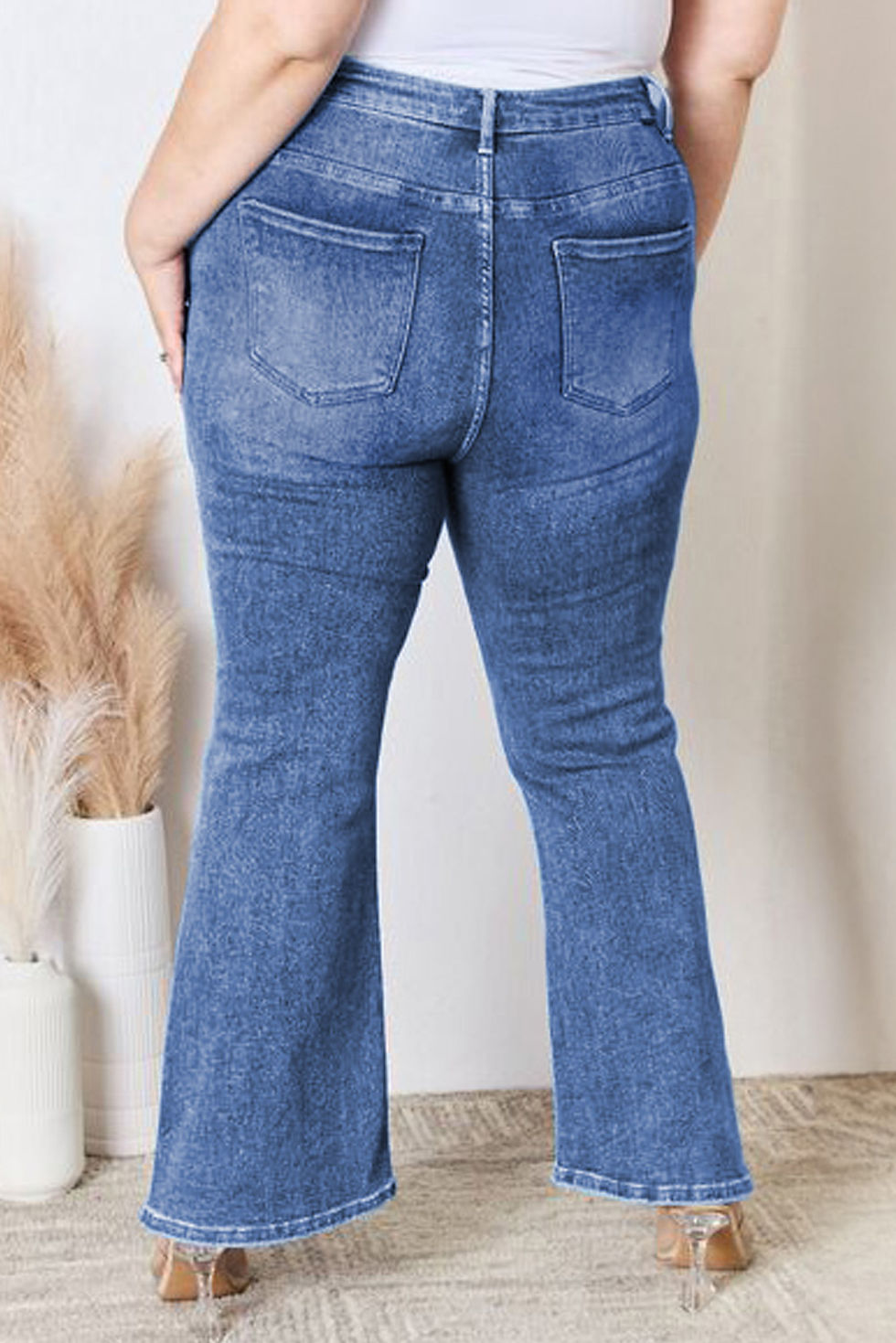 Thumbnail: Blue Plus Size Exposed Seam High Waist Flar