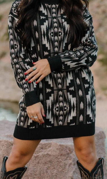 Western Aztec sweater dress for women