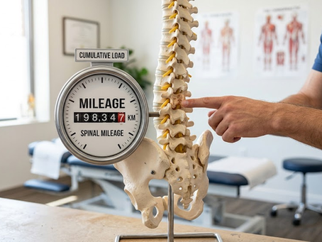 "Anatomical human spine model displayed on a desk inside a modern chiropractic clinic for patient education."