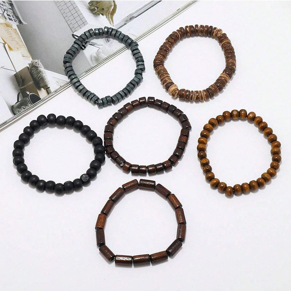 Thumbnail: Wooden and Braided Leather Bracelets