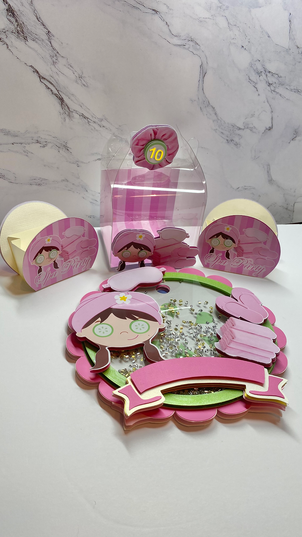 Thumbnail: Spa Party Favor Box – Girl’s Spa Birthday –AcetateBox with Pink Spa Accessories 