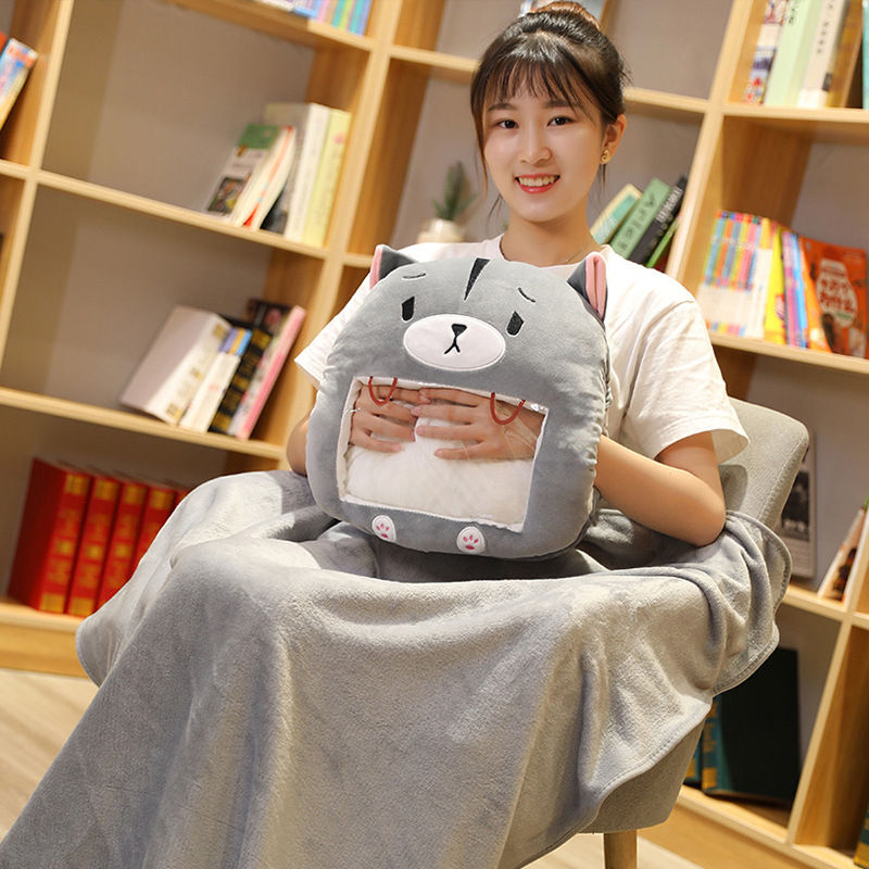 Thumbnail: Cute Plush Hand Warmer Pillow and Blanket for Girls