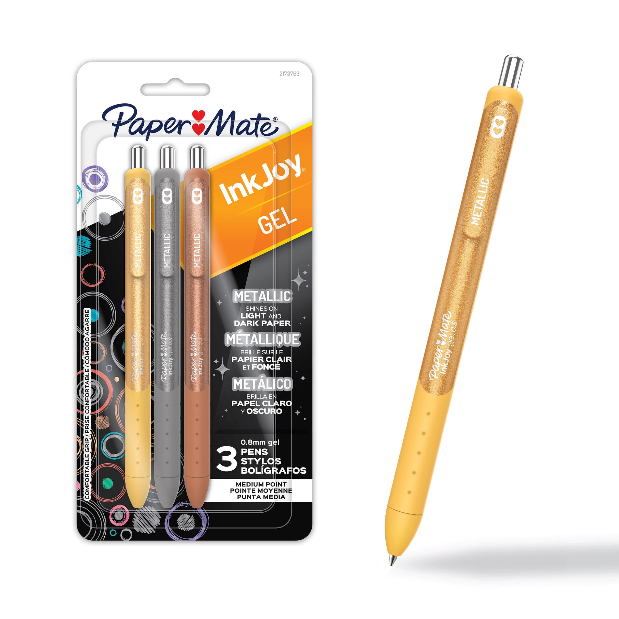 Paper Mate InkJoy Metallic Gel Pens, Medium Point (0.8 mm), Retractable, Assorte