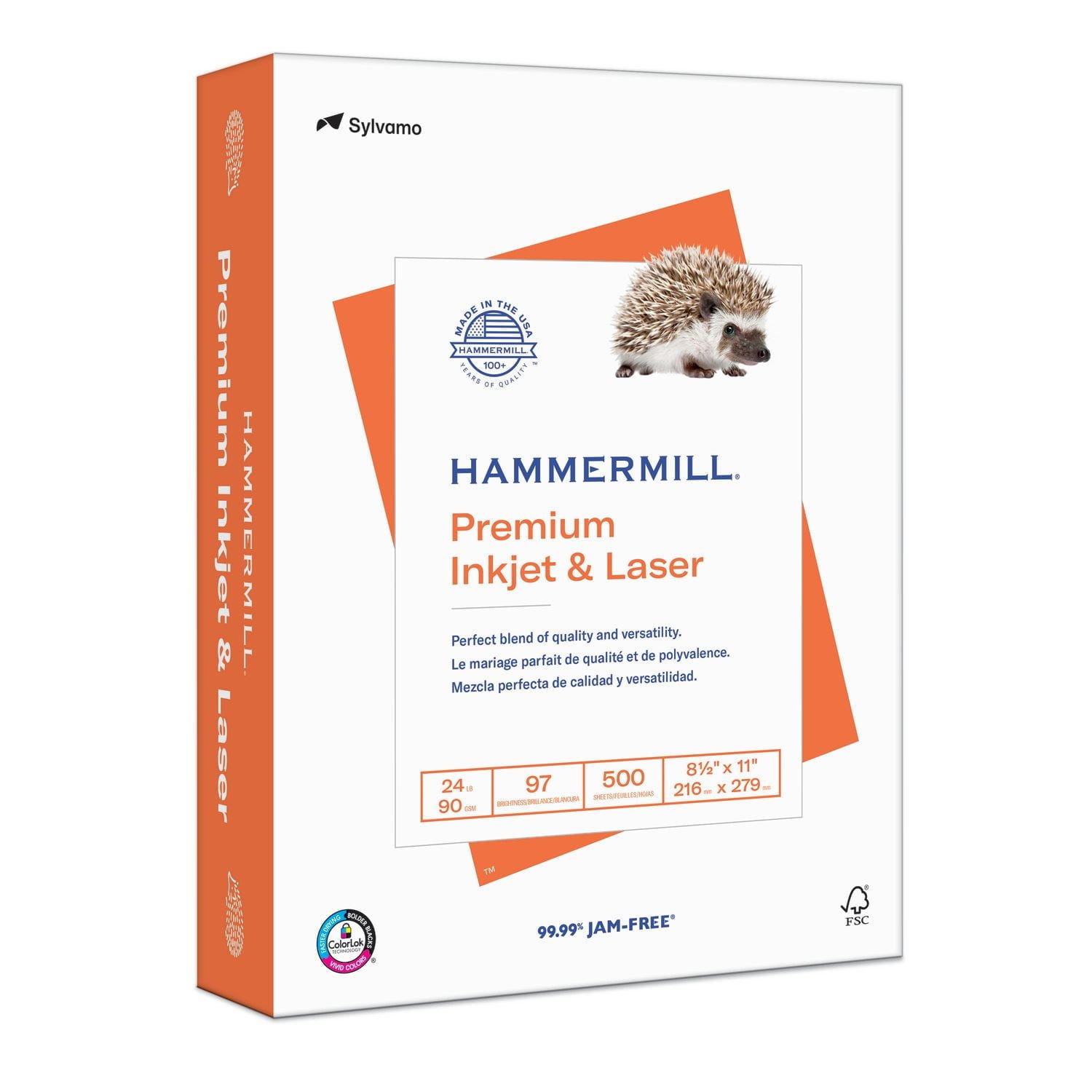 Hammermill Premium Inkjet & Laser Printer Paper, 8.5" x11", 24 lb, 96 Bright, Wh