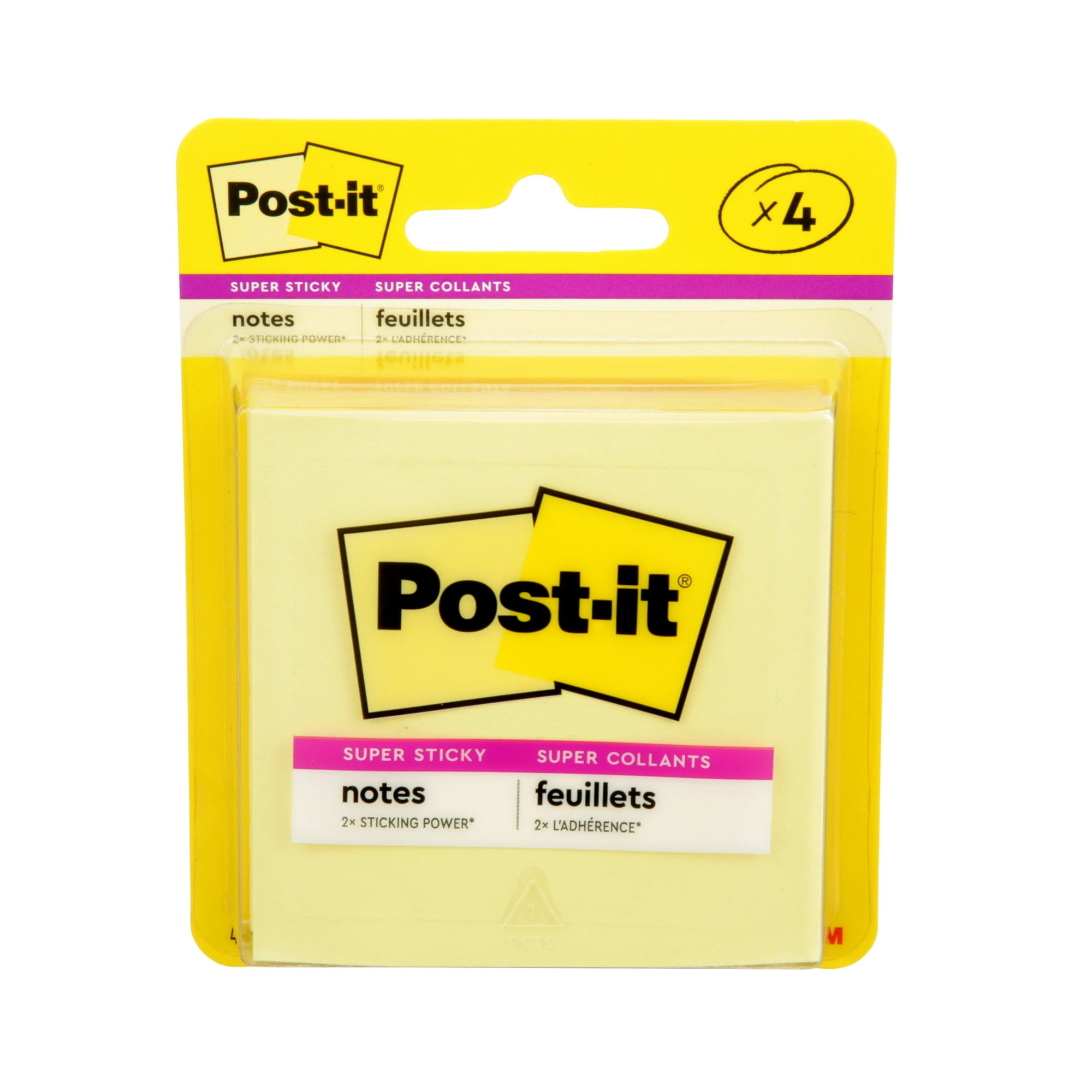 Post-it® Super Sticky Notes 3321-4SSCY, Canary Yellow, 3 in x 3 in (76 mm x 76 m