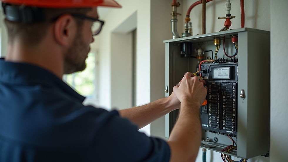 Close-up view of an inspector testing electrical panel in a Florida home