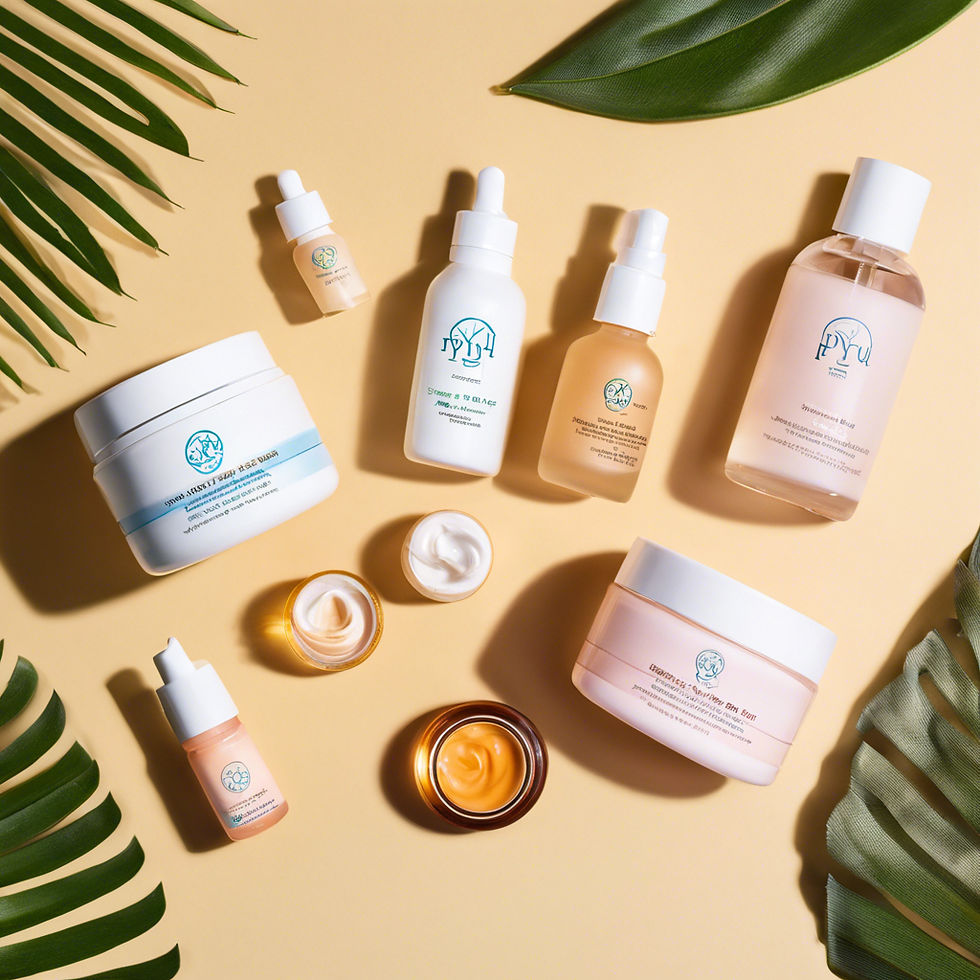 Flat lay produk skincare PYU+ untuk kulit kombinasi di atas latar putih