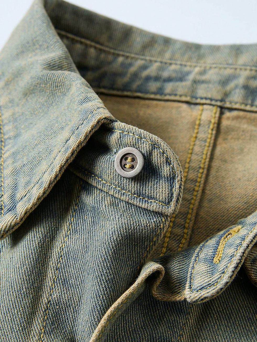 Thumbnail: Men's Colorblock Raw Trim Star Denim Shirt
