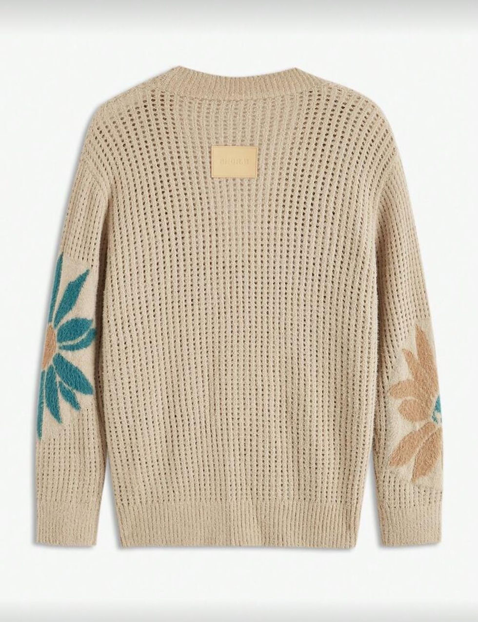 Thumbnail: Loose Floral Knit V-Neck Cardigan Camel Khaki