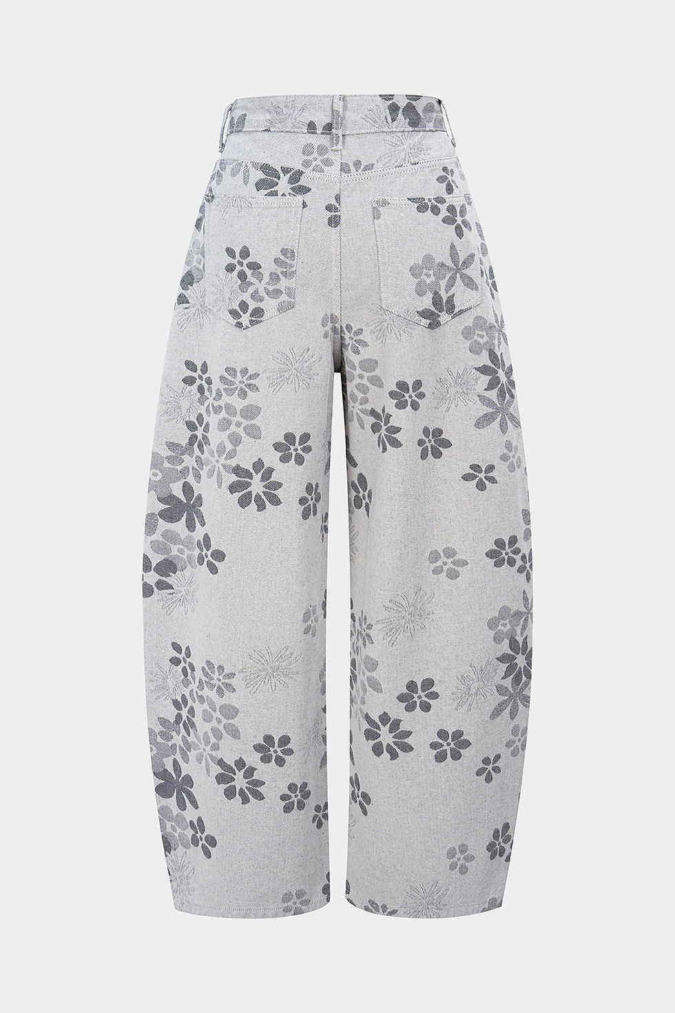 Thumbnail: Women's Denim Floral Print High-Waist Pocket Jeans Fashionable