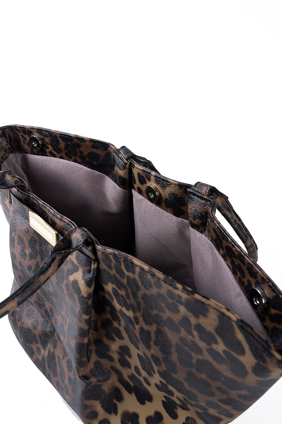 Thumbnail: Coffee Colored PU Leather Leopard Print Tote Bag
