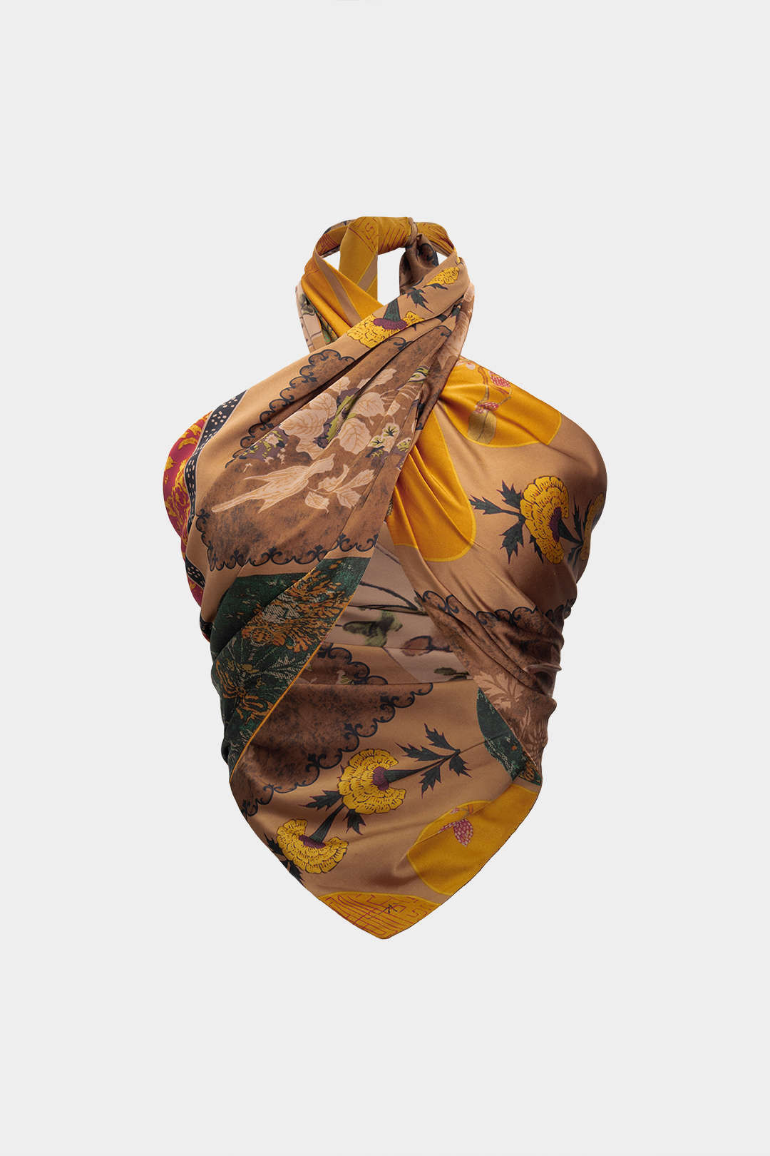Retro Print Satin Tie-Up Tube Top in Contrast Color