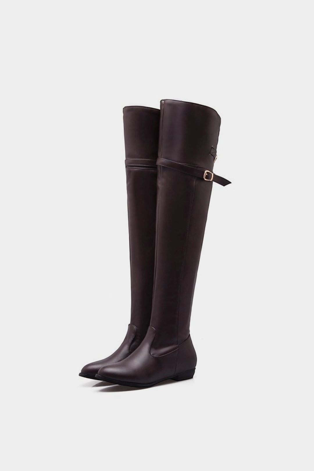 Women's Elegant Coffee PU Leather Pointed Over-The-Knee Boots