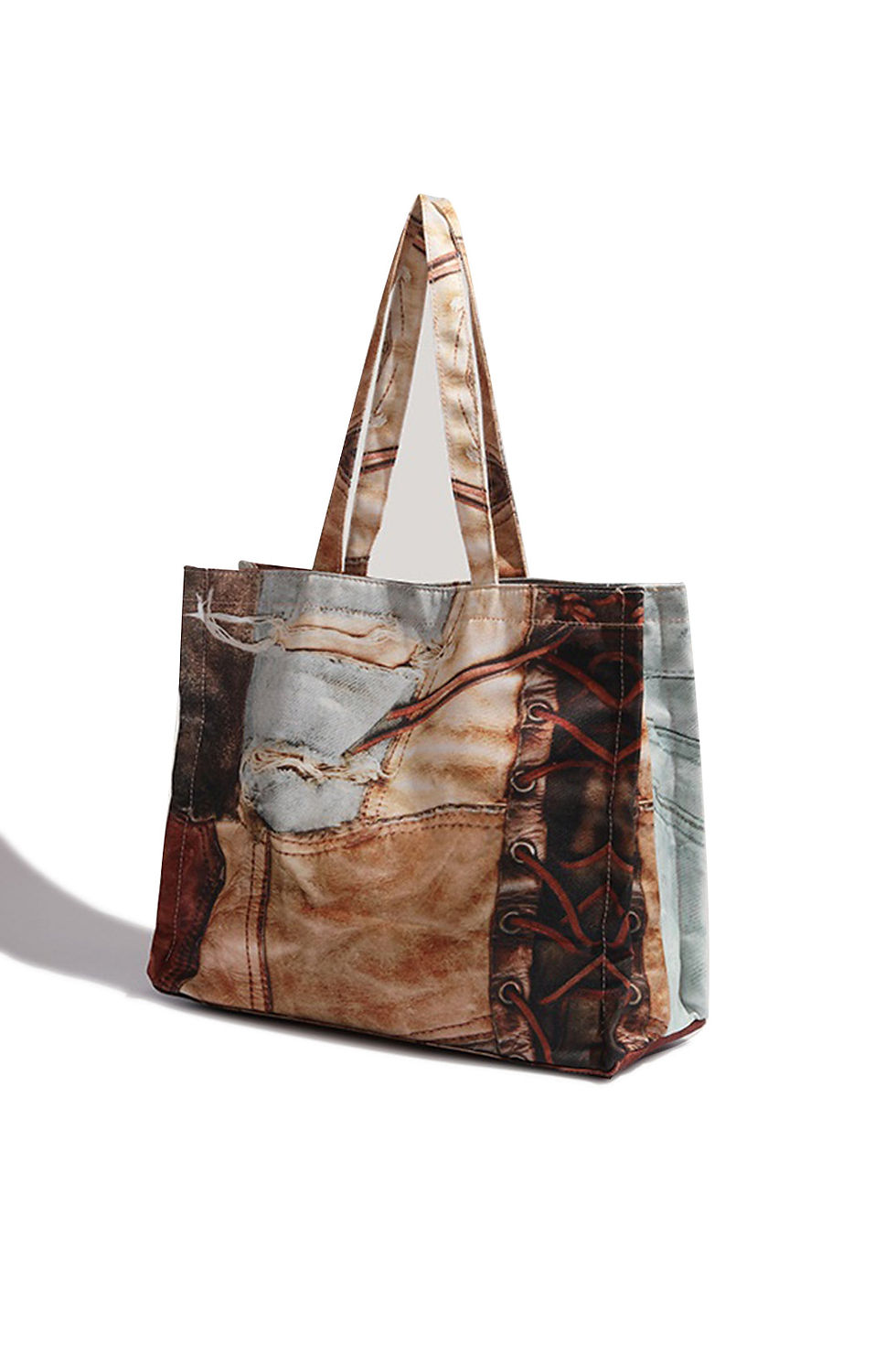 Thumbnail: Abstract Print Polyester Tote Bag with Contrasting Color
