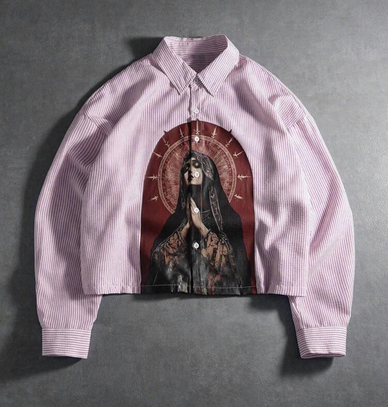 Men's Casual Long Sleeve Religious Virgin Mary Shirt