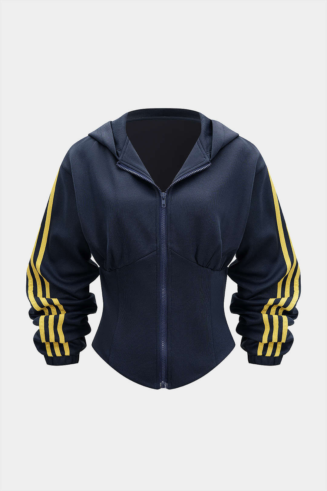 Contrast Zipper Hoodie – Sporty Fitted Polyester Design with Secure Zip