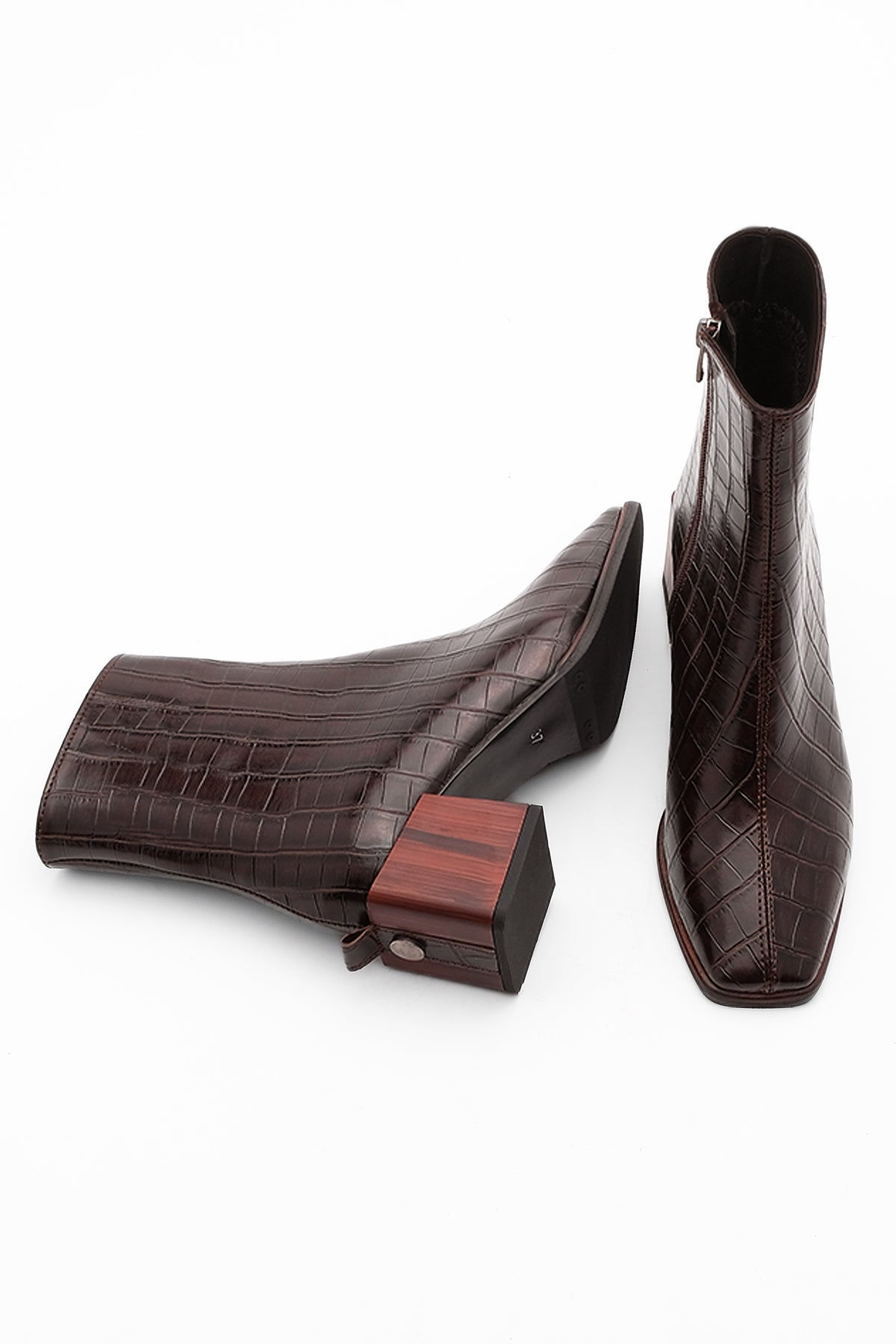 Marjin Sayen Women's Medium Heel Bootie Coffee Croco