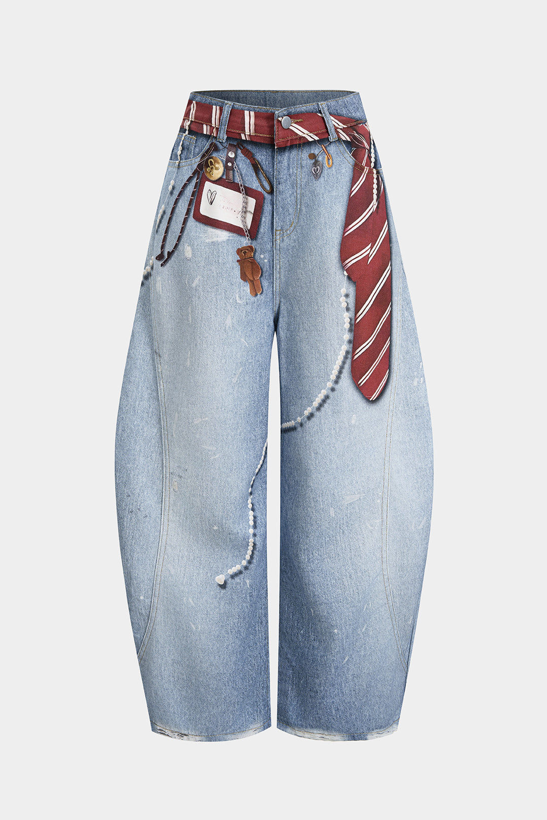 Denim Illusion Print High Waist Light Wash Jeans
