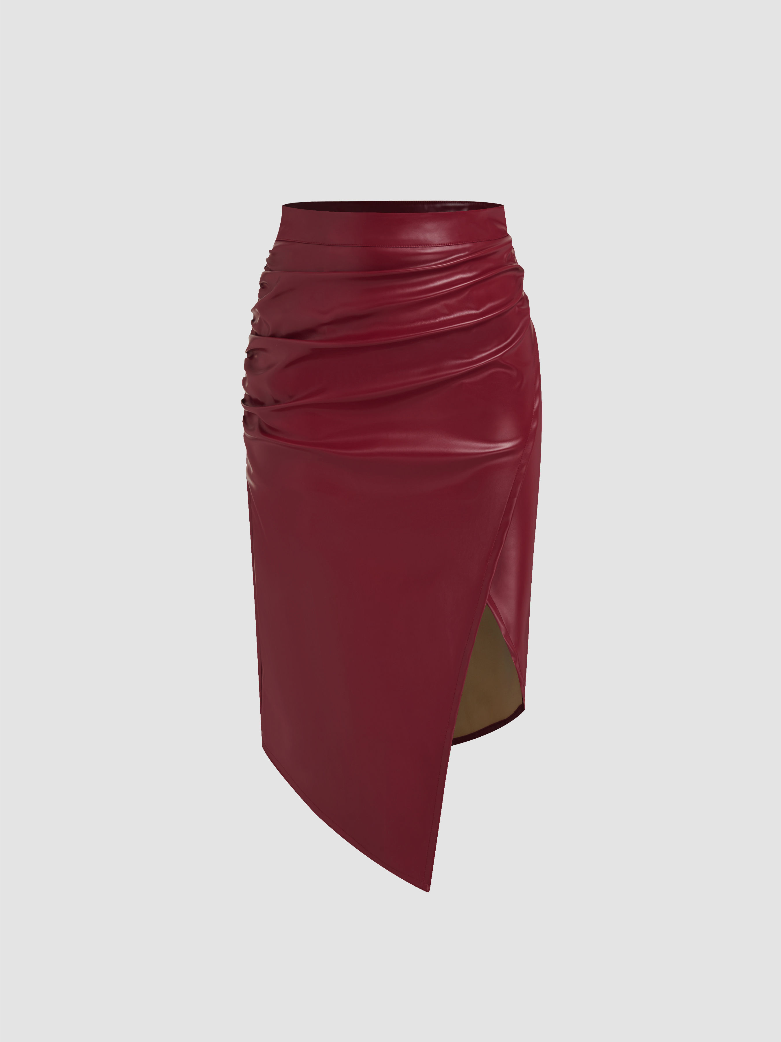 Faux Leather Mid Rise Skirt