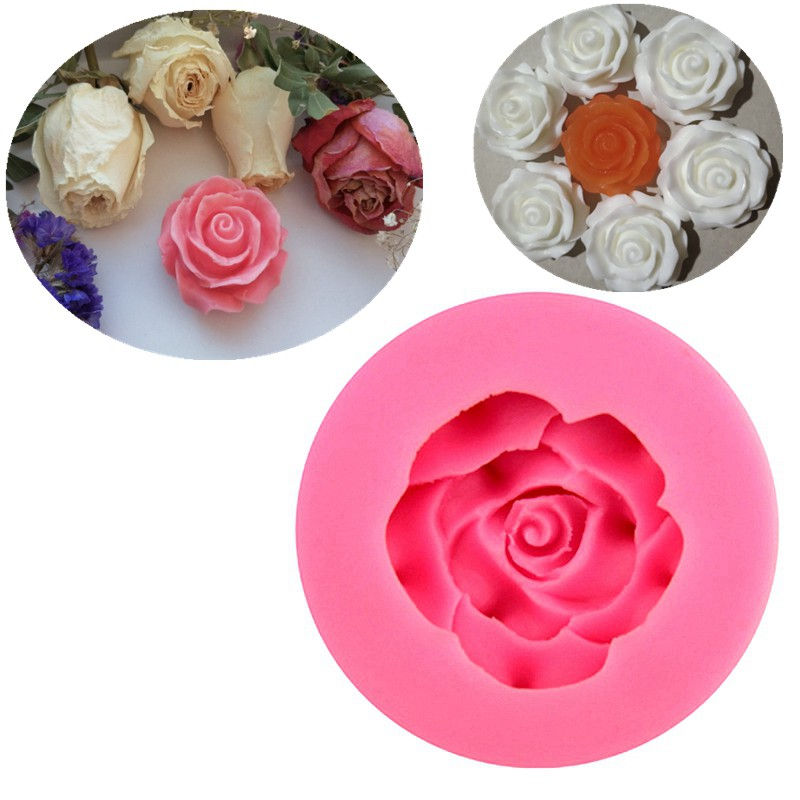 Flor Rosa Forma Silicone Sabão Fondant 3D Queque Molde Do Bolo De Geléia Dos Doc