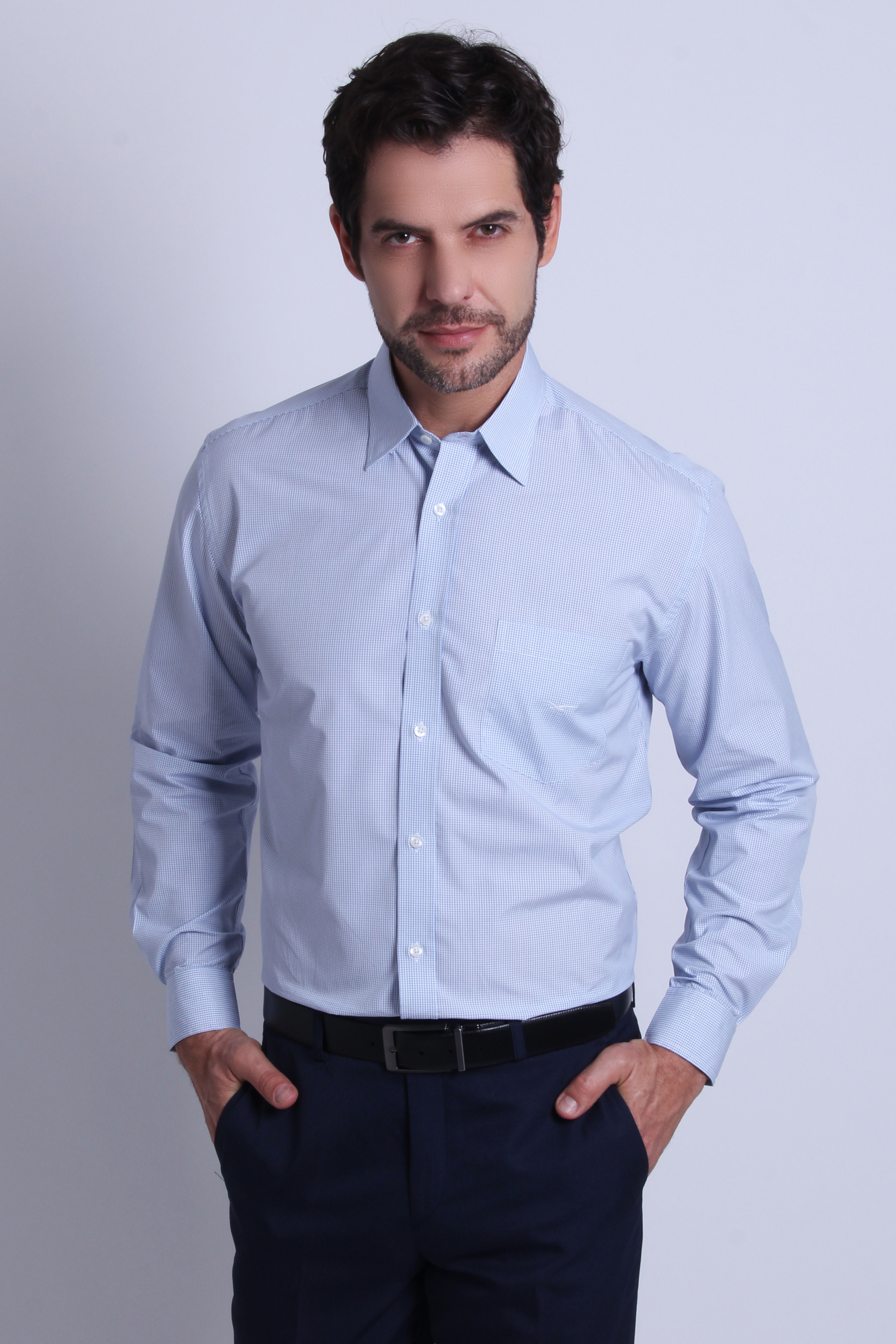 Camisa manga longa em algodão egípcio, tradicional, Xadrez.