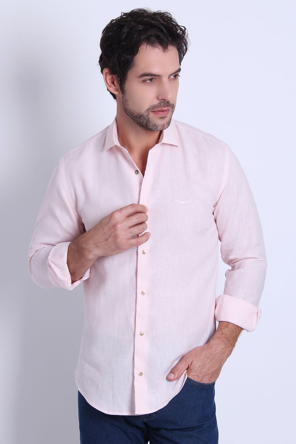 Miniatura: Camisa manga longa de linho irlandês, slim.