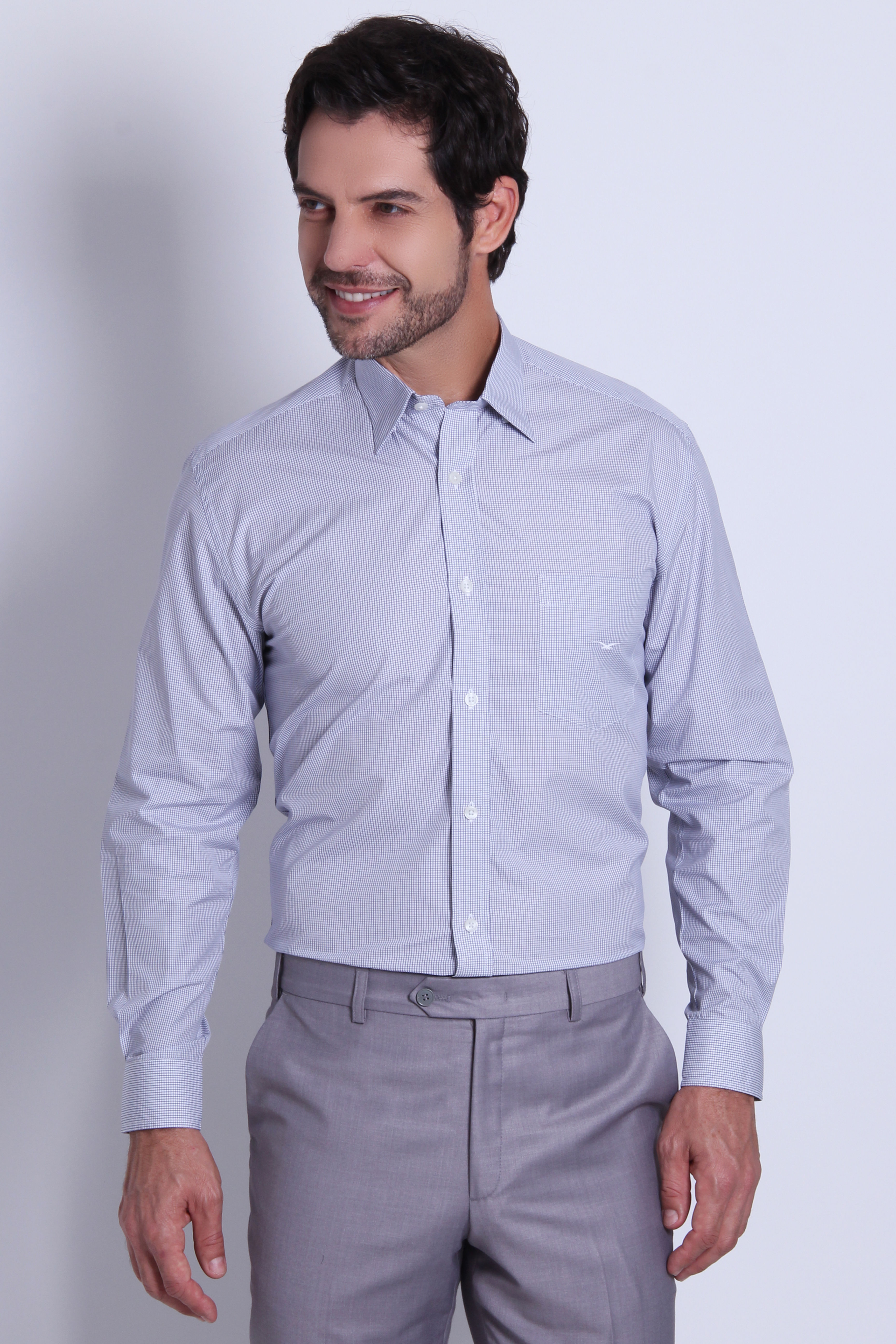 Camisa manga longa em algodão egípcio, tradicional, xadrez.