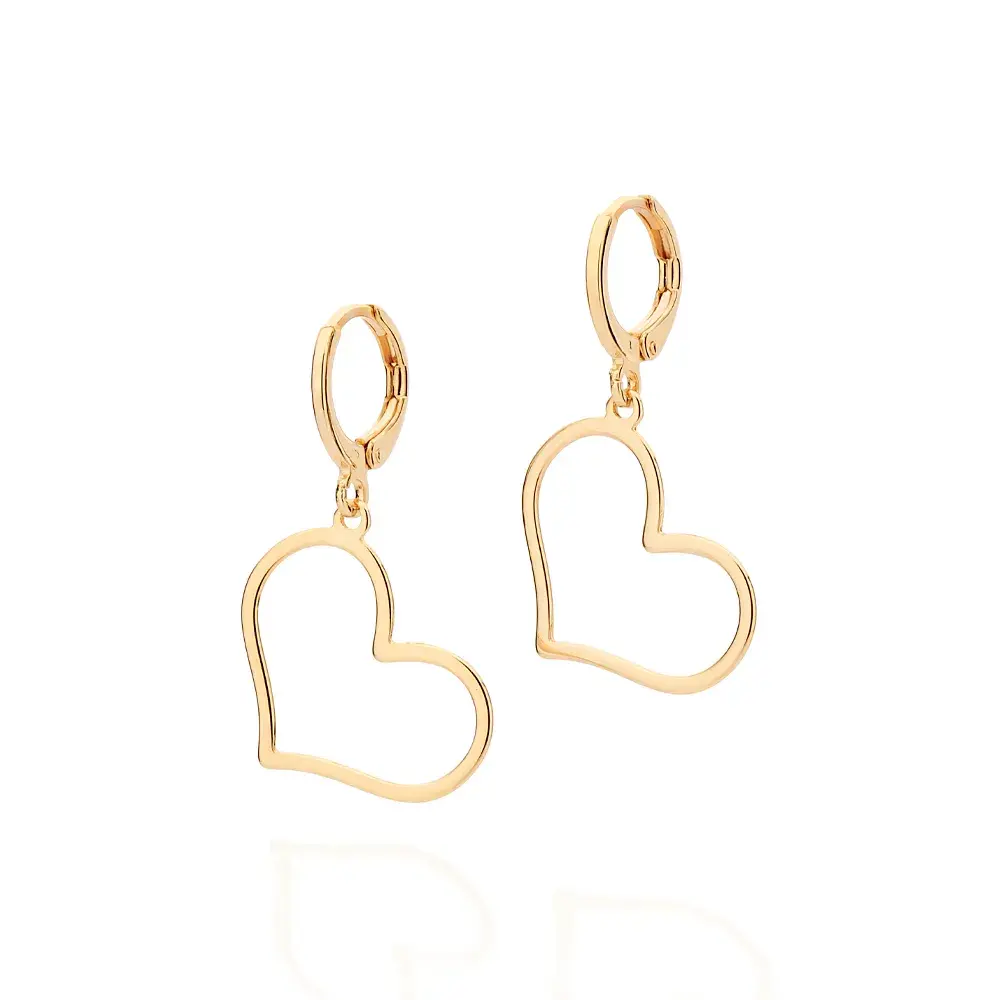 Brinco argola coração banhado a ouro 18k - tam.único
