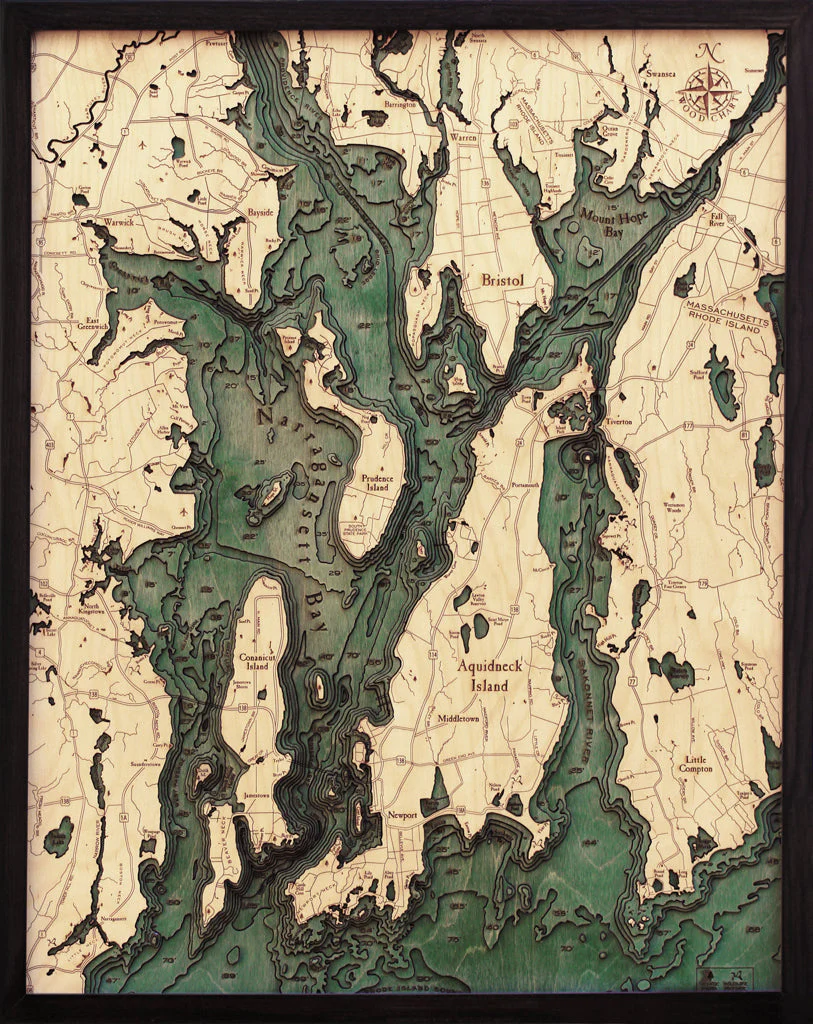 Thumbnail: Narragansett / Newport, Rhode Island 3-D Nautical Wood Chart, Large, 24.5" x 31"