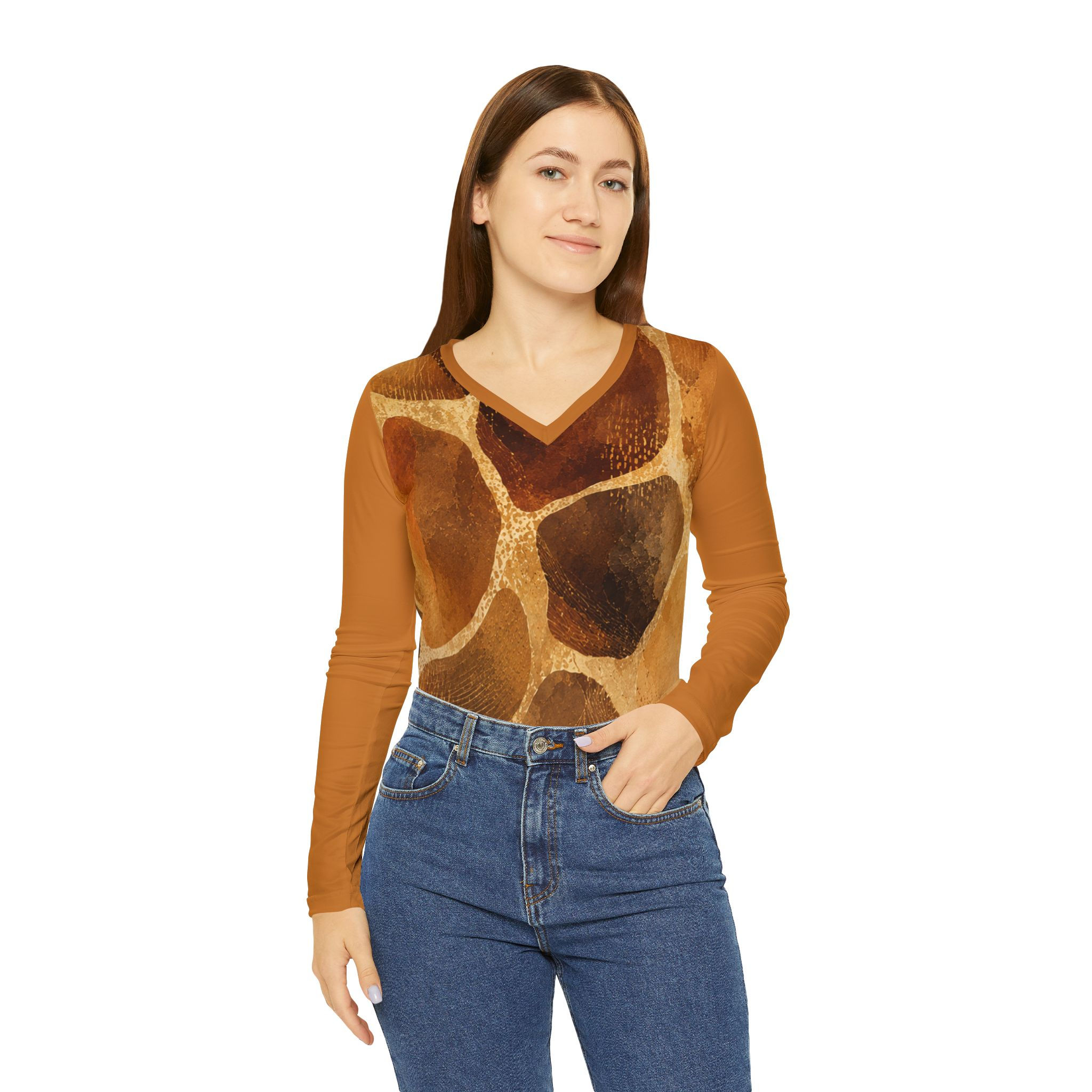 Giraffe Color Print Long Sleeve V-Neck Shirt