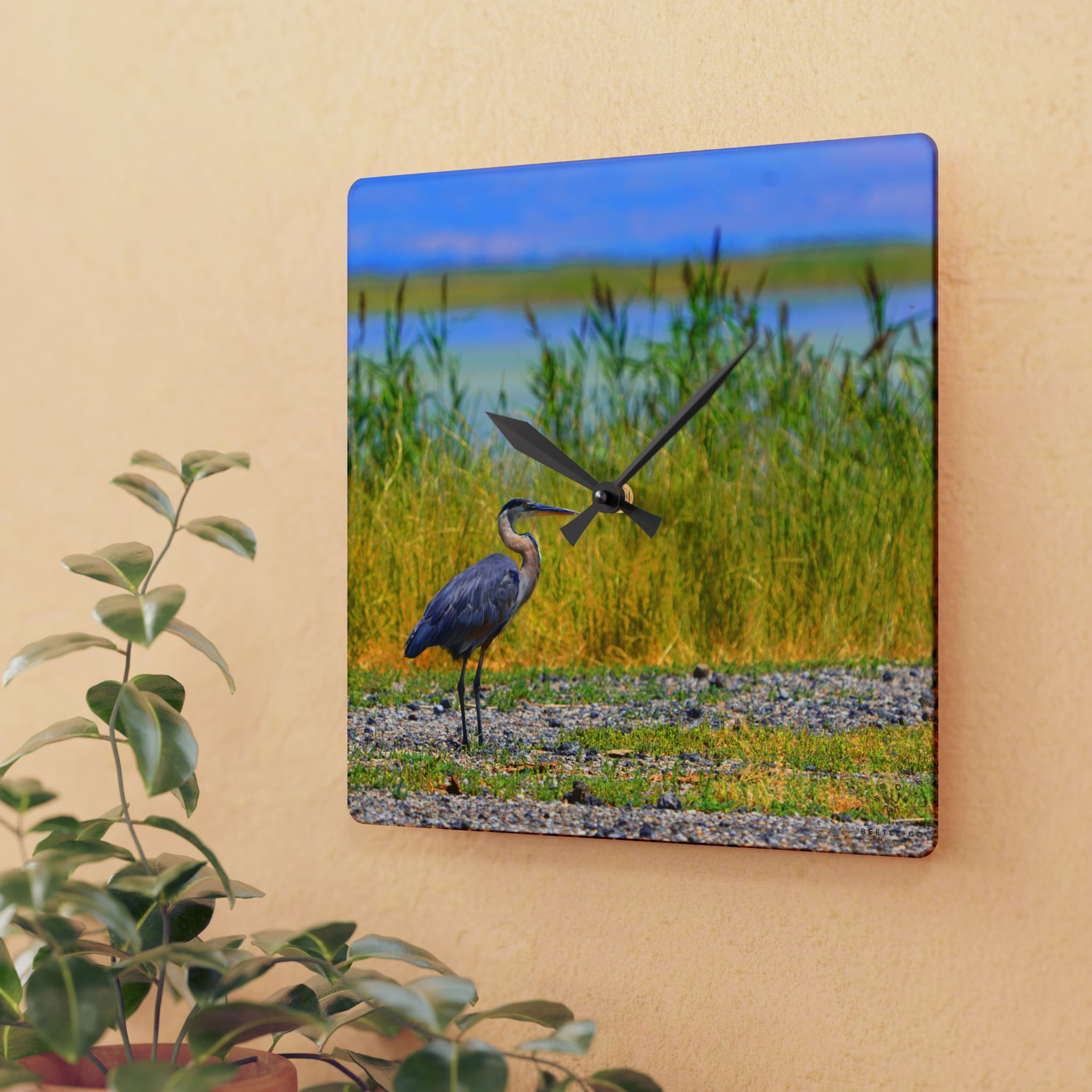 Beetle-Go National Spaces Great Blue Heron by Michelle Kelly Acrylic Wall Clock
